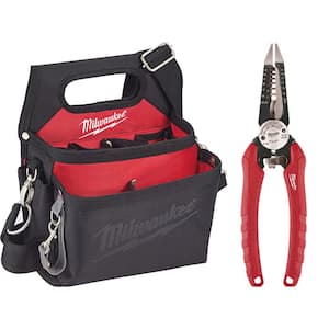 15-Pocket Electricians Tool Holder with Quick Adjust Belt and 6-in-1 Wire Stripper Pliers