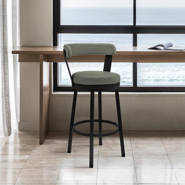 Armen Living Kobe 26 in. Counter Height Low Back Swivel Bar Stool in Black and Grey Faux Leather