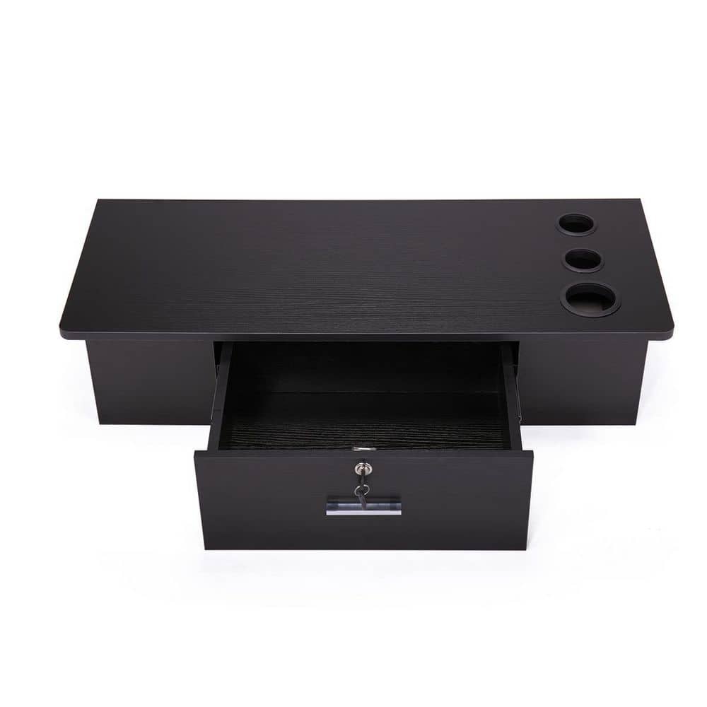 Tidoin 1Drawer Black Wood Hair Workbench Wall Mount Shelf with Relief
