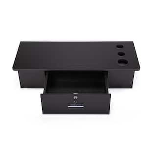 1-Drawer Black Wood Hair Workbench Wall Mount Shelf with Relief