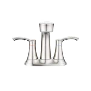 4 in. Centerset Double Handle Bathroom Faucet with Pull Out Sprayer Stainless Steel Sink Basin Taps in Brushed Nickel