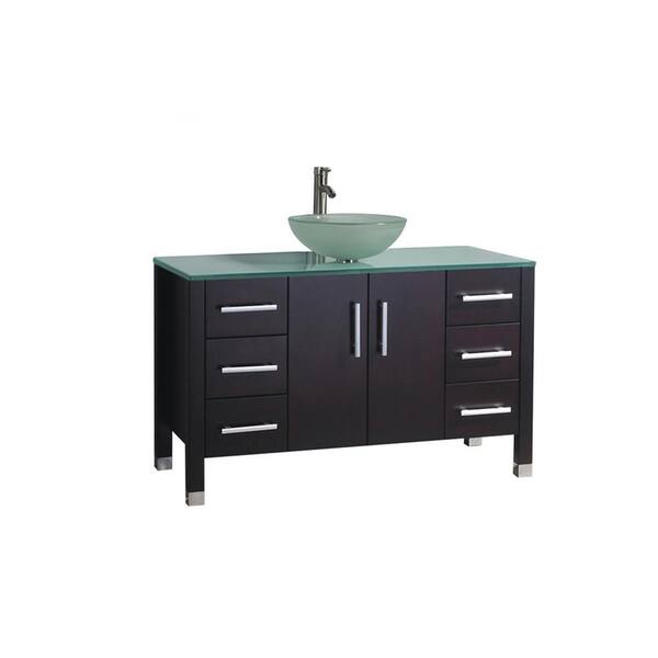 MTD Vanities Caen 48 in. W x 20 in. D x 36 in. H Bath Vanity in Espresso with Aqua Tempered Glass Vanity Top with Frosted Glass Basin