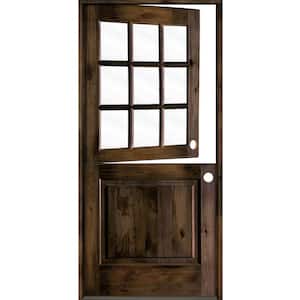 32 in. x 80 in. Farmhouse Knotty Alder Left-Hand/Inswing 9 Lite Clear Glass Black Stain Dutch Wood Prehung Front Door