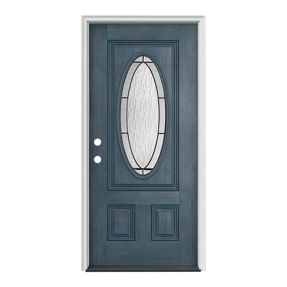 34 in. x 80 in. 3/4 Oval Lite Wendover Denim Stained Fiberglass Prehung Right-Hand Inswing Front Door price history on PriceWatchPro
