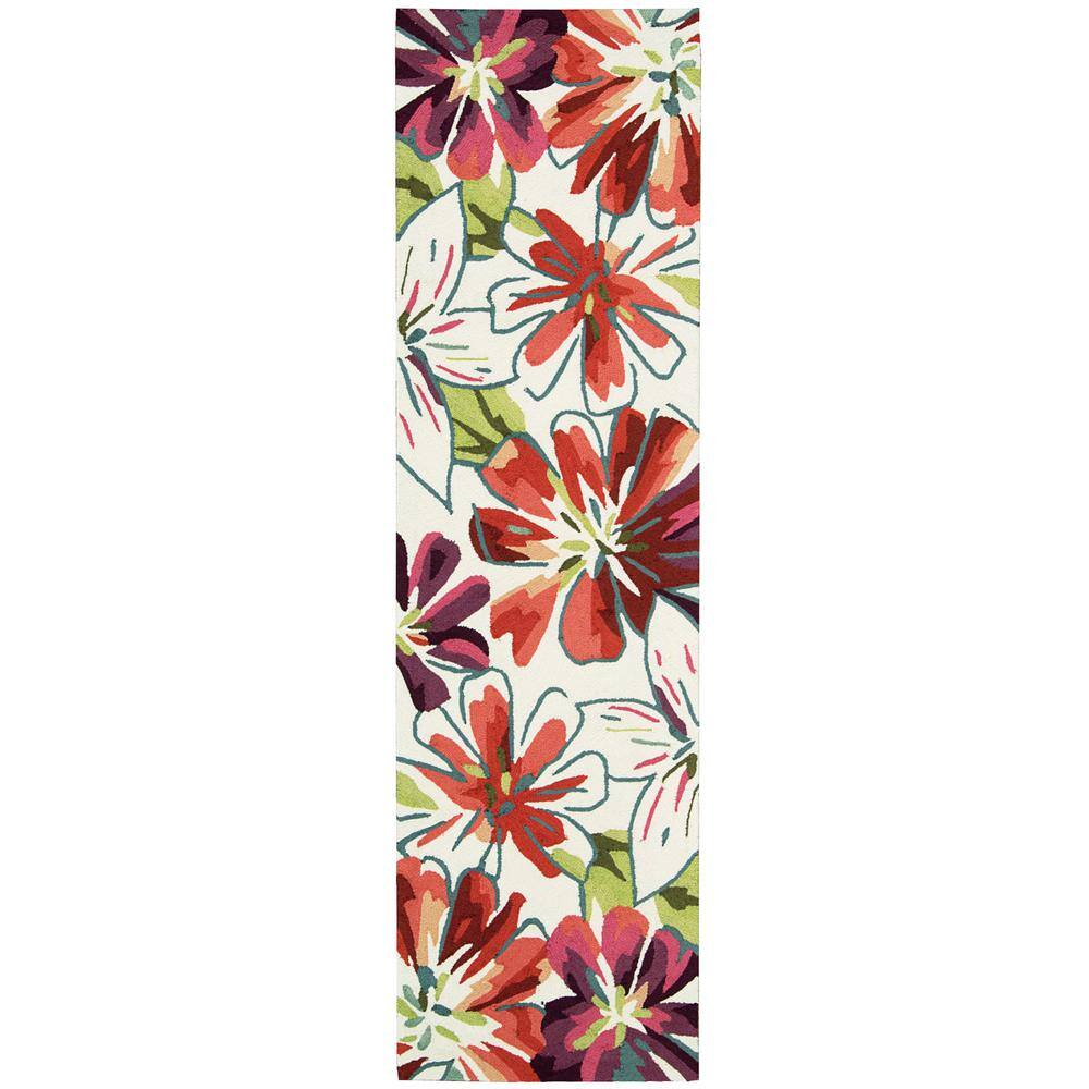 Nourison Fantasy Ivory 2 ft. x 8 ft. Geometric Contemporary Runner Rug This beautiful Nourison Fantasy 2 ft. x 8 ft. Runner Rug will be a great decorative touch to your home. This runner is great to place at either the side of your bed or in your hallway as a decorative accent piece. Designed with floral detailing, this runner adds a natural accent to your space. It is designed with elements of ivory for a light and neutral accent to your decor. This runner has a 70% polyester design, which adds style and comfort.