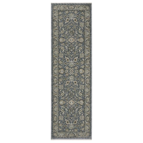 AVERLEY HOME Ambrose Blue/Beige 2 ft. x 8 ft. Traditional Persian Floral Polyester Fringe Edge Indoor Runner Area Rug