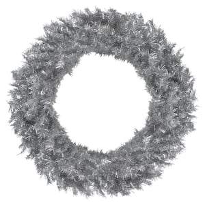 36 in. Silver Tinsel Artificial Christmas Wreath Unlit