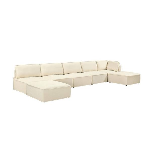 ARTFUL LIVING DESIGN Sobrino 181 in. Wide Ivory 7- Piece Polyester Symmetrical Sectional Sofa with Removable Back Cushions