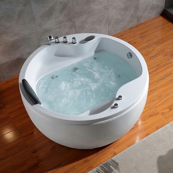 59 in. All-in-One Style Acrylic Right Drain Oval Alcove Whirlpool Bathtub in White with 6 Water Jets