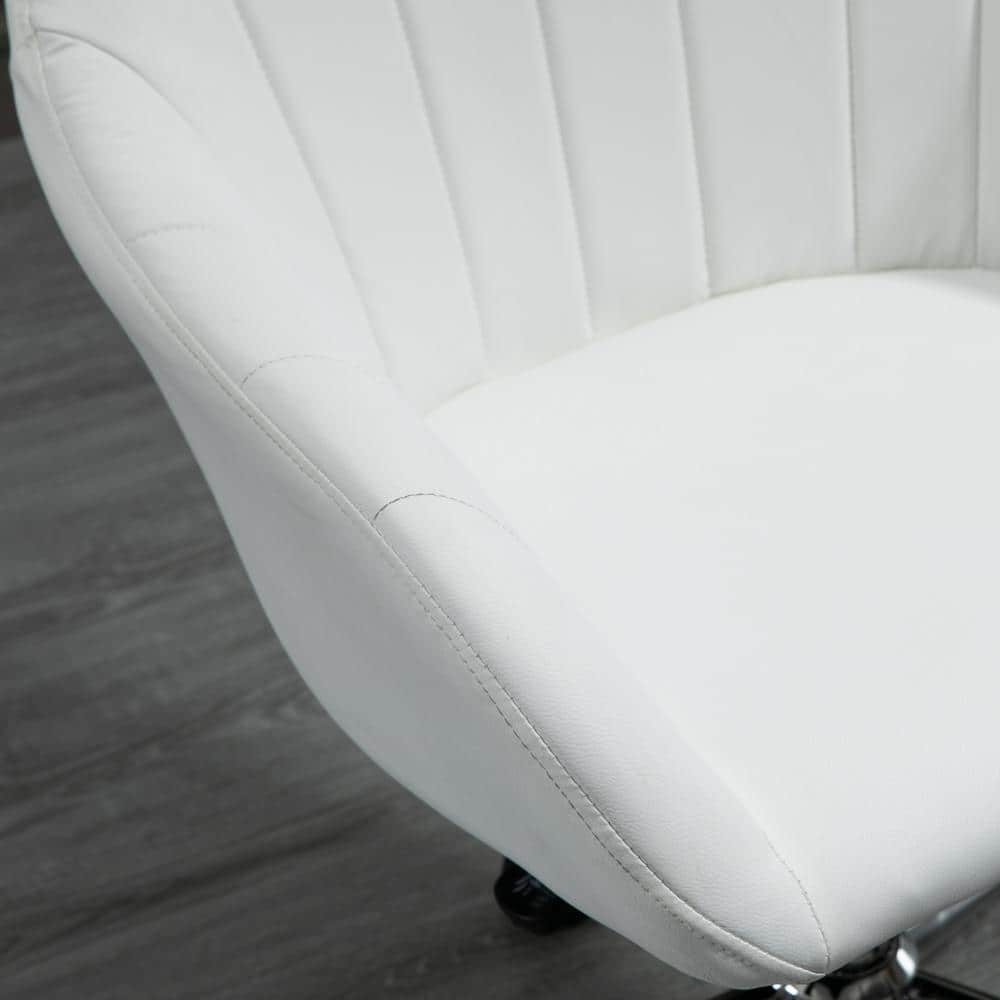 White Leather Mid-Back Swivel Office Chair with Adjustable Arms