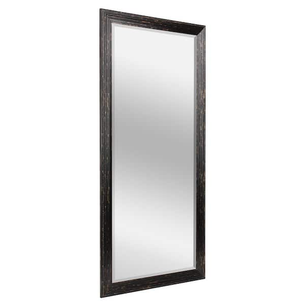 Deco Mirror 53.5 in. H x 29.5 in. Rustic W Beaded Textured Distressed Black and Gold Framed Full Sized Wall Mounted Dressing Mirror