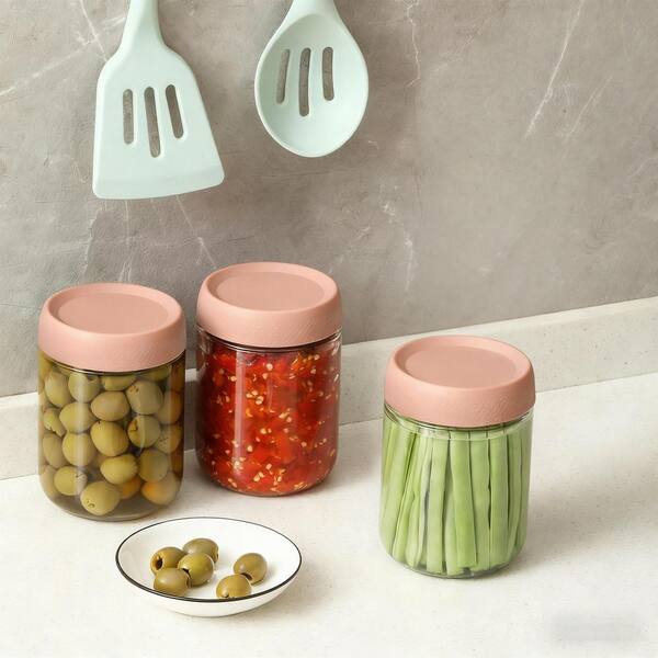 Numhew 6-pack 16 oz. Glass Jars with Pink Airtight Lids, Wide