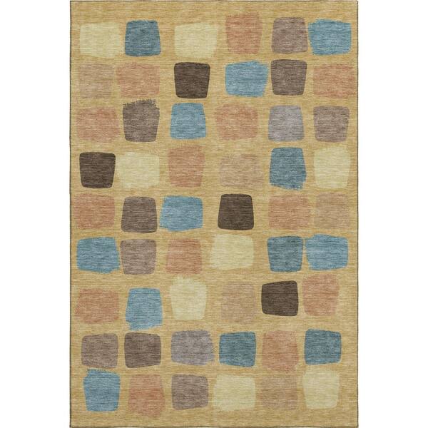 Mayfield Premium Machine Washable Abstract AMF2501 Gold 10 ft. x 14 ft. Area Rug