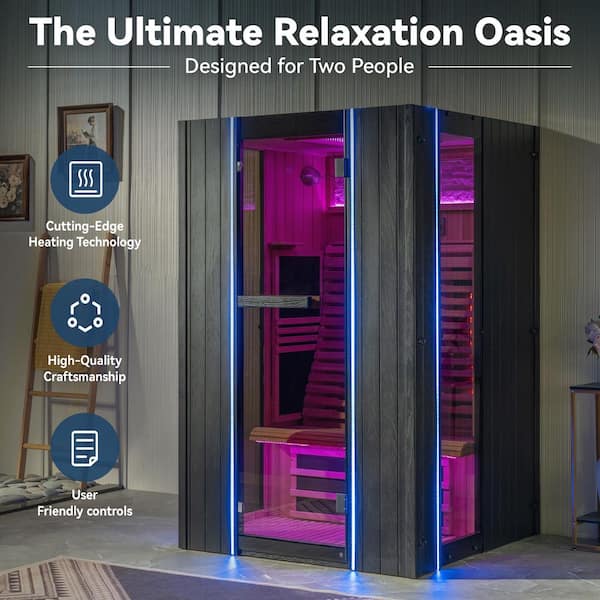 WOODBRIDGE 2-Person Indoor Japanese Cedar Infrared Sauna with Red