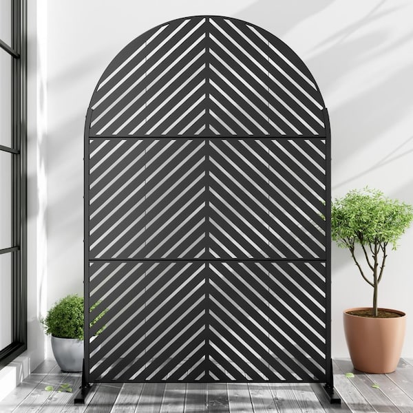 72 in. x 47 in. Arched-Top Black Privacy Screen Galvanized Freestanding Panel