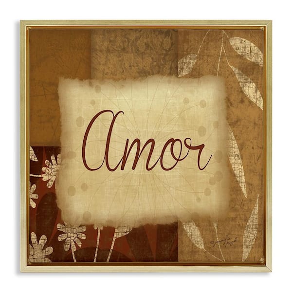 Stupell Industries Love Phrase Traditional by Jennifer Pugh Gold Floater Frame Typography Graphic Art Print 18 in. x 18 in.