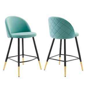 Cordial 36.5 in. Mint Low Back Counter Stool Counter Stool with Velvet Seat (Set of 2)