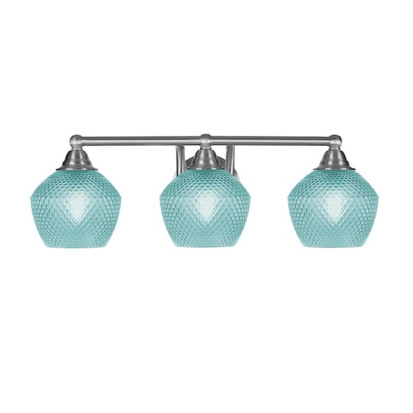 Unbranded Madison 23 in. 3-Light Vanity Light Brushed Nickel with 6 in. Turquoise Textured Glass Shade, No Bulbs Included