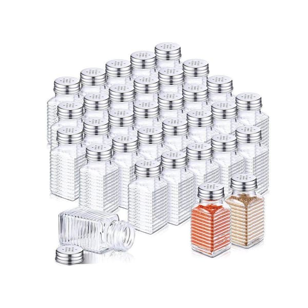 Trendy Clear Glass Salt Shaker Bulk Stainless Steel Lid 2.7 oz. Small Spice Dispenser for Party Catering 48-Pack