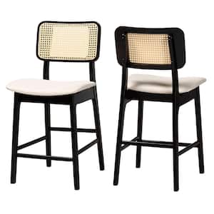 Dannon 24 in. Cream and Black Wood Counter Stool with Fabric Seat (Set of 2)