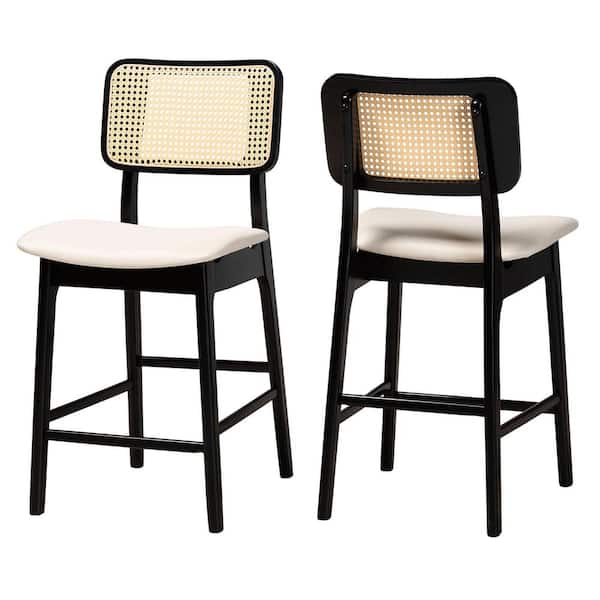 Baxton Studio Dannon 24 in. Cream and Black Wood Counter Stool with Fabric Seat (Set of 2)