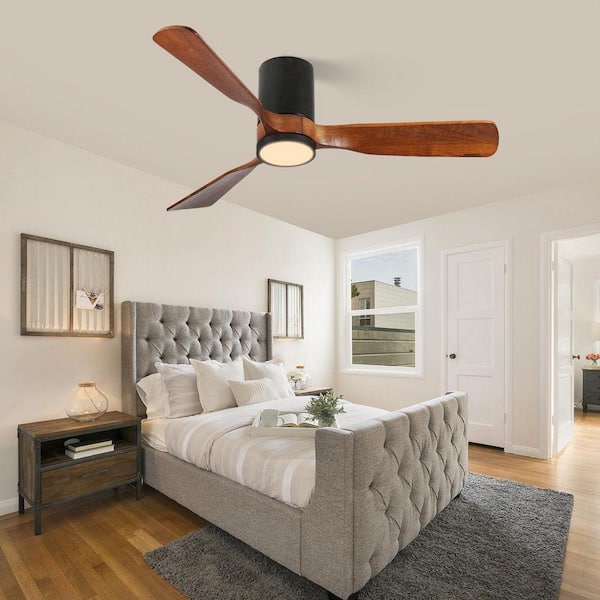 42 in. Indoor Walnut Solid Wood 6-Speeds Remote Ceiling Fan with Reversible DC Motor - Flush Mount, Country Style
