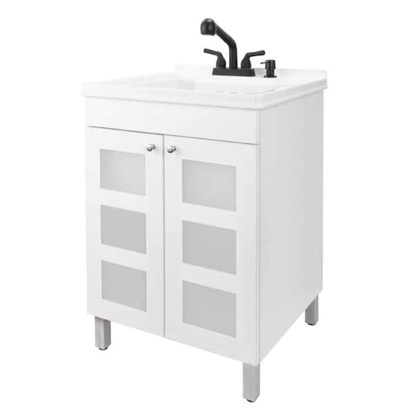 TEHILA 18 Gallons 21.75 in. x 25 in. Thermoplastic Drop-in Laundry Sink with Black Faucet, White Cabinet, and Soap Dispenser