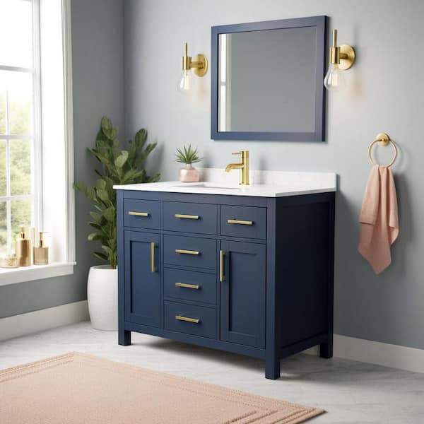 Beckett 42 in. W x 22 in. D Single Vanity in Dark Blue with Cultured Marble Vanity Top in Carrara with White Basin