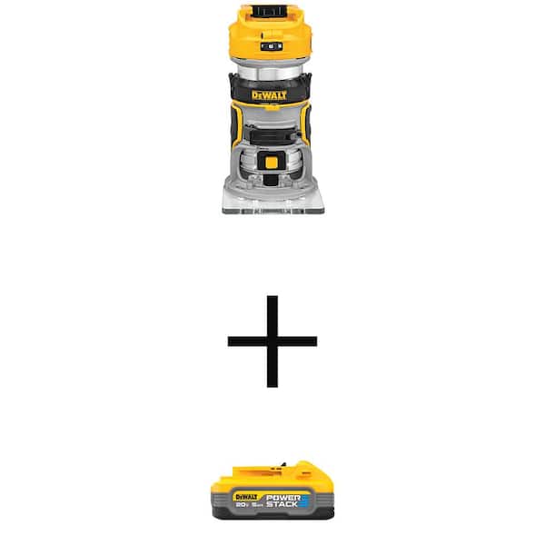 DEWALT 20V Max XR Lithium-Ion Cordless Brushless Fixed Base Compact Router with Powerstack 20V Lithium-Ion 5.0Ah Battery Pack