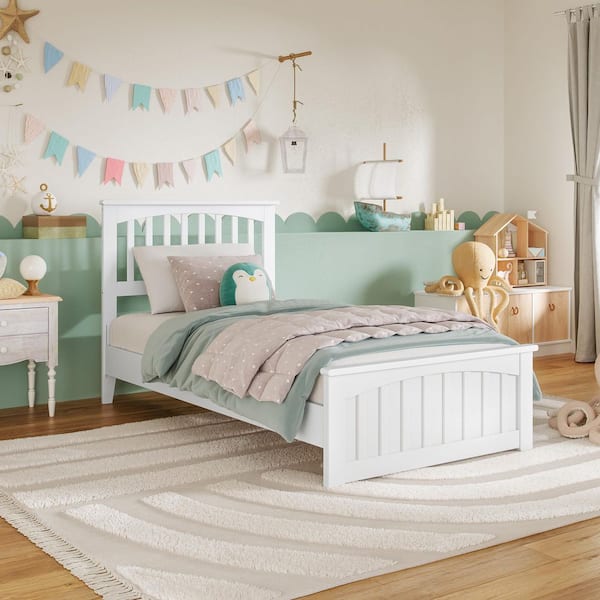 AFI Becket White Solid Wood Frame Twin Low Profile Platform Bed with Matching Footboard