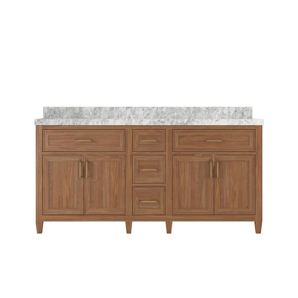 Willow Collections Santa Monica 72 in. W x 22 in. D x 36 in. H Double Sink Bath Vanity in Dark Natural with 2 in. Carrara Marble Top