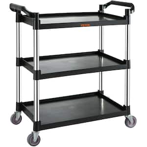 Utility Service Cart 3-Shelf Heavy Duty 154 lbs. Food Service Cart 33 in. x 16 in. x 37 in. with Lockable Wheels, Black