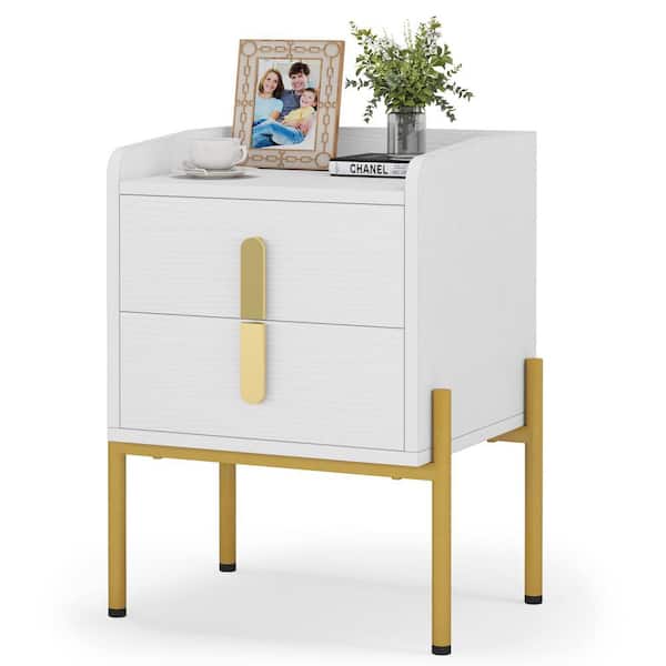 Tribesigns Night 25.59 in. H x 18.3 in. W x 15.74 in. D 2-Drawers Nightstand, White Wood Modern Night Stands for Bedroom