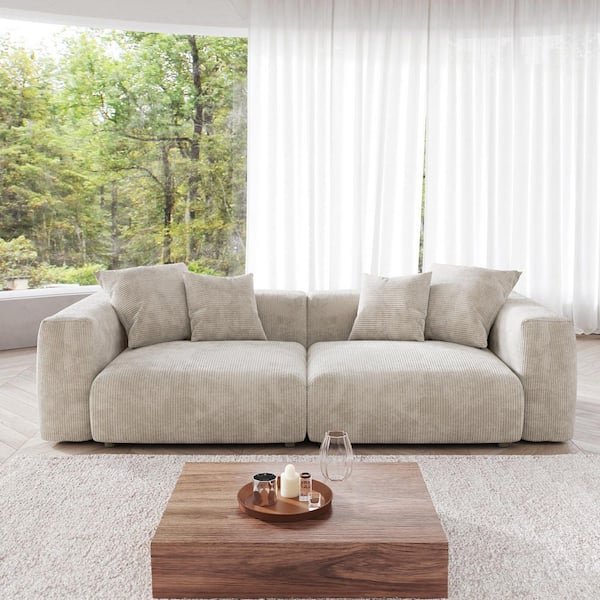 102.36 in. Square Arm 2-Piece Corduroy Deep Seat Modular Apartment Sectional Sofa with Removable Cover in Beige