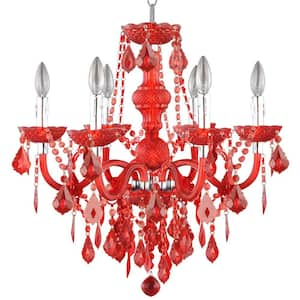 Maria Theresa 6-Light Chrome and Red Acrylic Chandelier