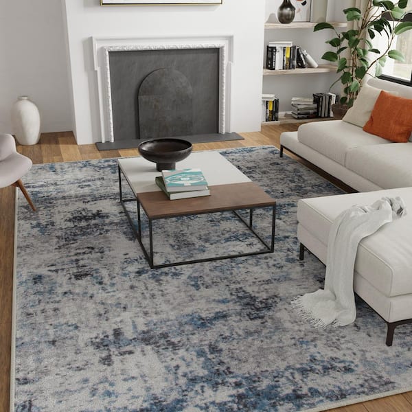 Adare Blue 7 ft. x 9 ft. Painterly Polyester Area Rug