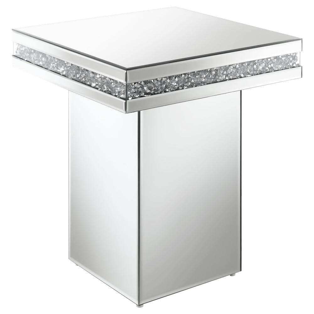 Elora Silver Mirrored Square Pedestal Accent Table with Glass Top