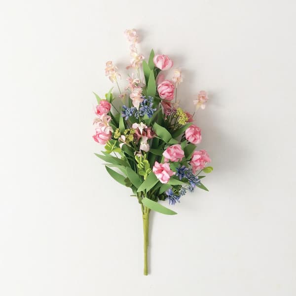 SULLIVANS 18 in. Pink Indoor Artificial Silk Mixed Spring Florals Bush