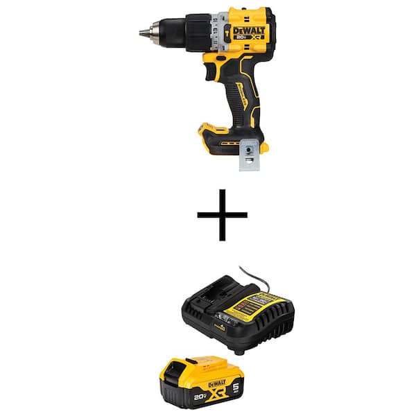 DEWALT 20V Lithium-Ion Compact Cordless 1/2 in. Hammer Drill with 20V MAX XR 5 Ah Battery Pack and Charger