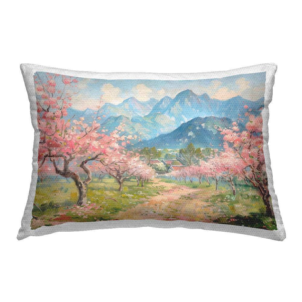 Cherry Blossom Mountains Blue Rectangular Outdoor Throw Pillow price history on PriceWatchPro