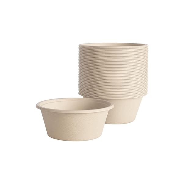 24 fl. oz. Heavy Duty Bagasse Disposable Paper Bowls Kitchen Bowls for Hot Cold Food Soup Salad (Set of 50) Brown