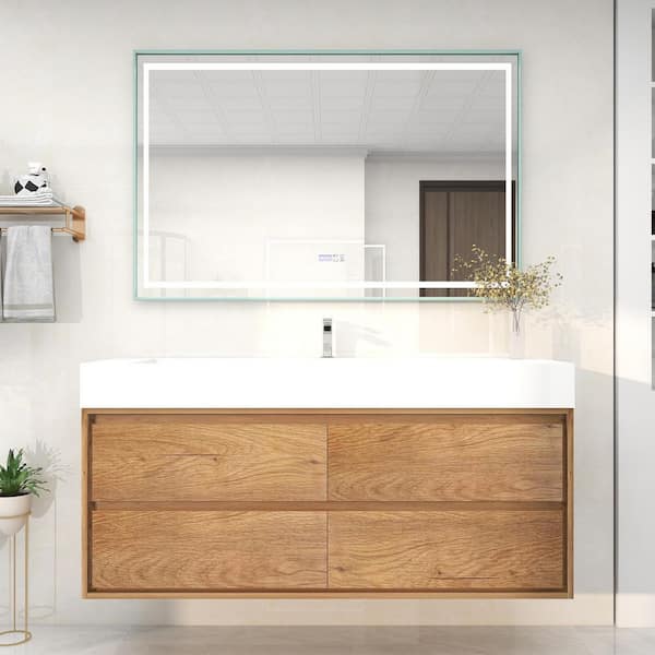 Saggie 59 in. W. x 20 in. D x 28 in. H Single Sink Floating Bath Vanity in Teak Oak with White Acrylic Top