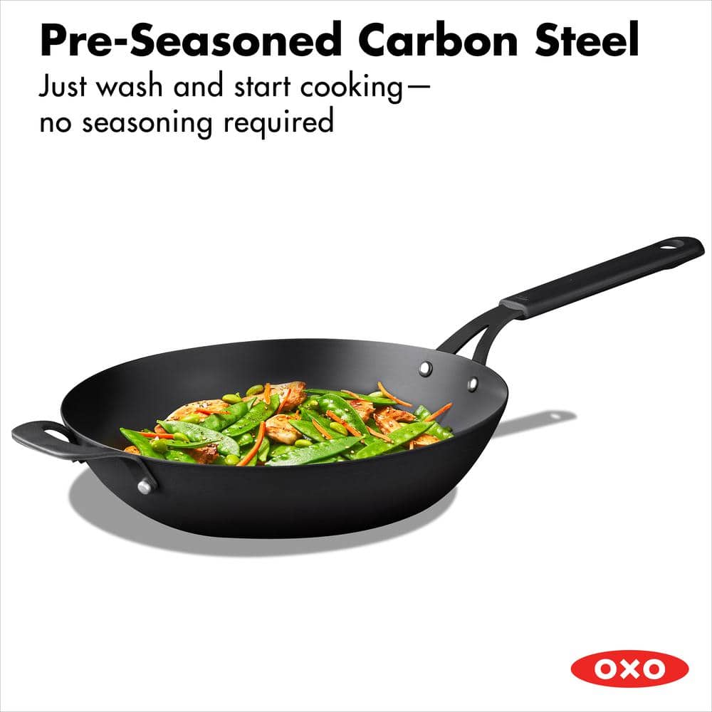 OXO 12" Black Carbon Steel Non-Stick Wok with Silicone Handle