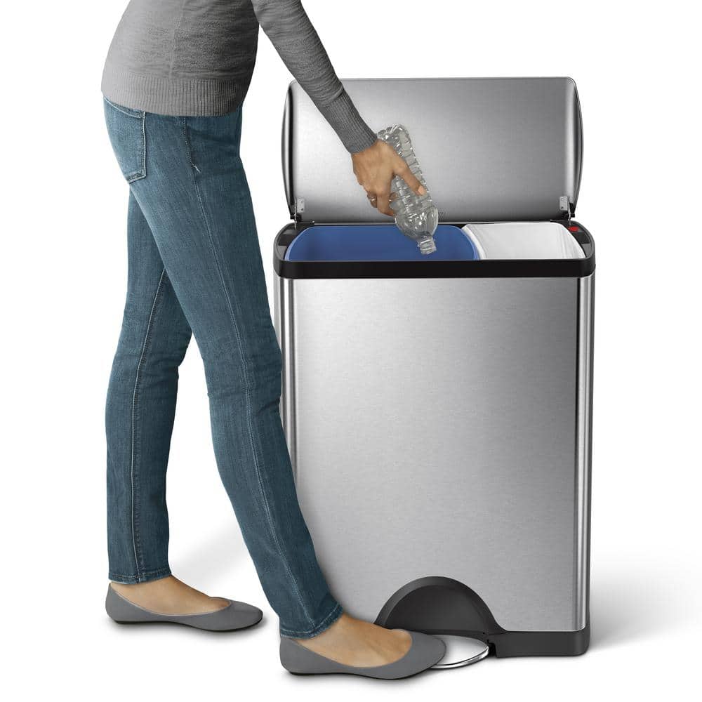 Brushed Stainless Steel Dual Compartment Recycling Kitchen Trash Can