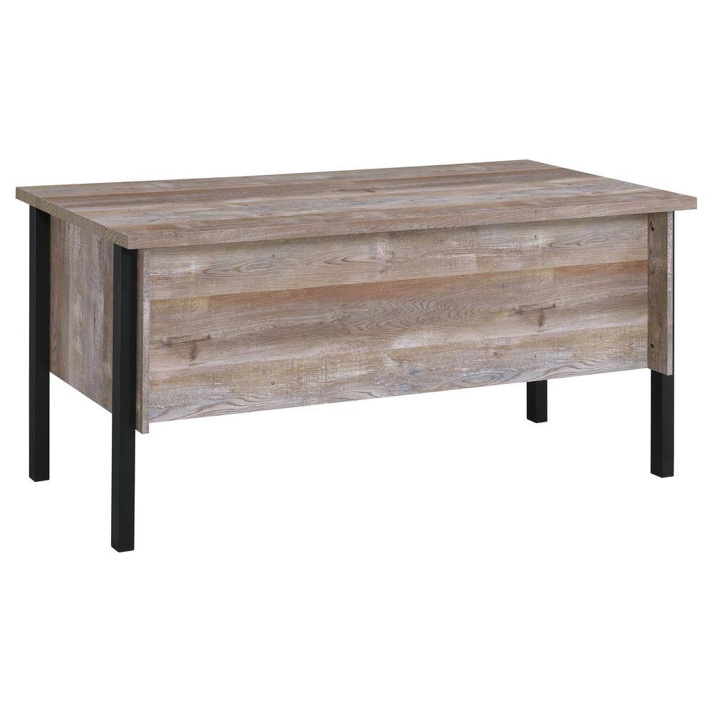 Transitional Weathered Oak Home Office Desk with Black Metal Frame and Storage
