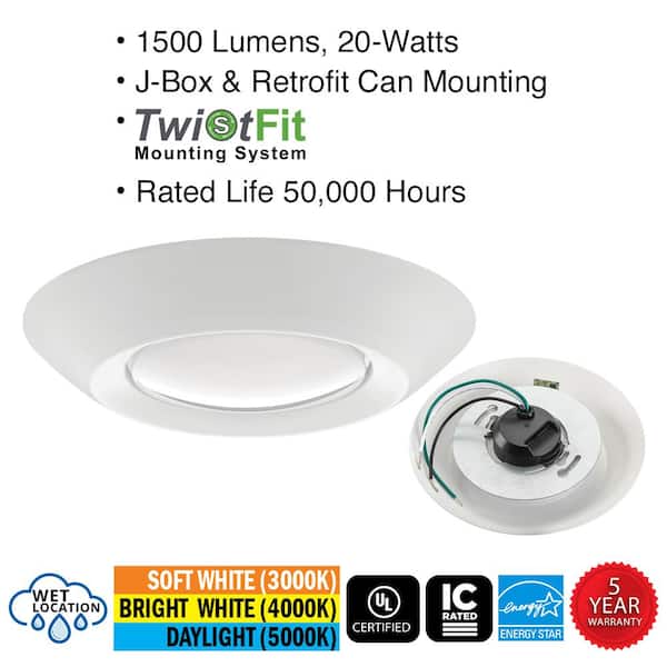 5 in./6 in. 20W Selectable CCT LED Recessed Trim Disk Light 1500 Lumens Mount into Recessed Can or J-Box (6 Pack)