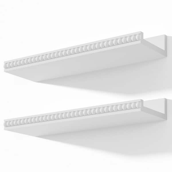 Unbranded 15.7 in. W x 5 in. D White Floating Shelves with Wooden Beads, Decorative Wall Shelf (Set of 2)