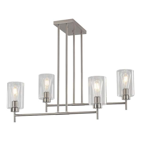 4-Light Nickel Linear Chandelier for Dining Room No Bulbs Included