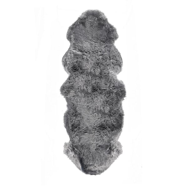 New Zealand Grey 2 ft. x 6 ft. Double Sheepskin Area Rug