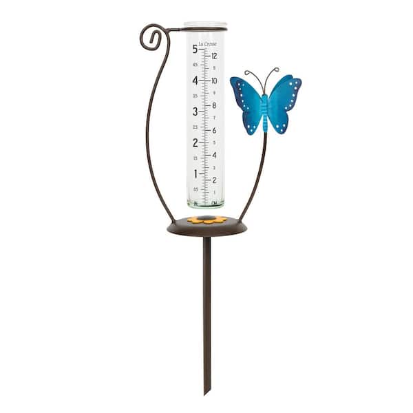 5 inch capacity Glass Blue Butterfly Rain Gauge